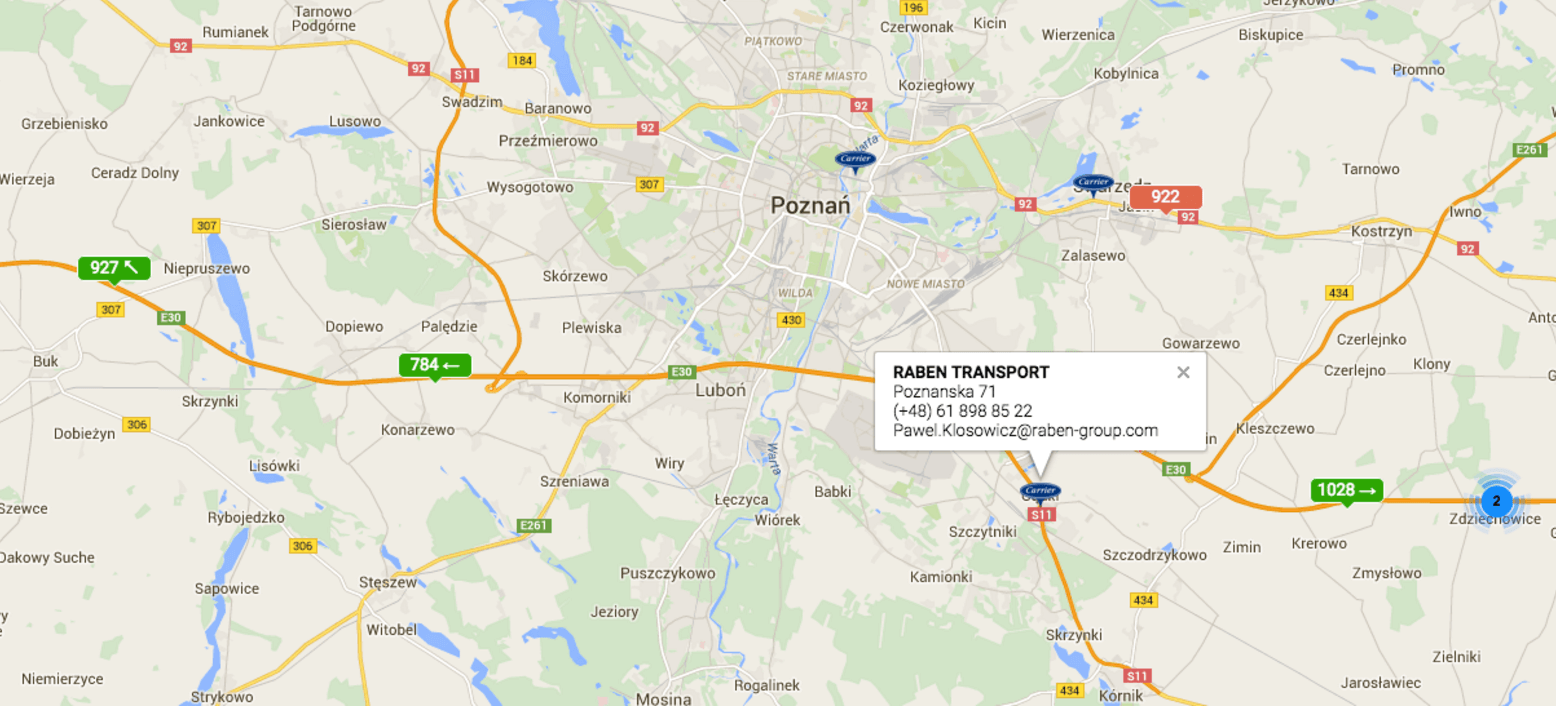 Visible closest vehicle repair service on a map in Mapon platform