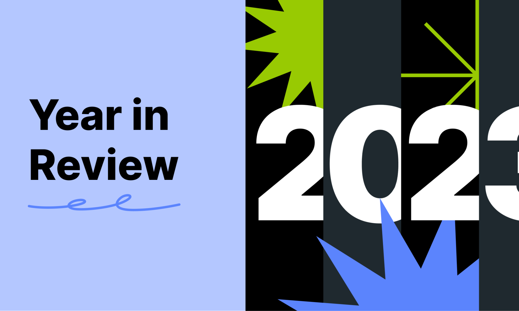 2023 and year in review placed around colourful graphics.