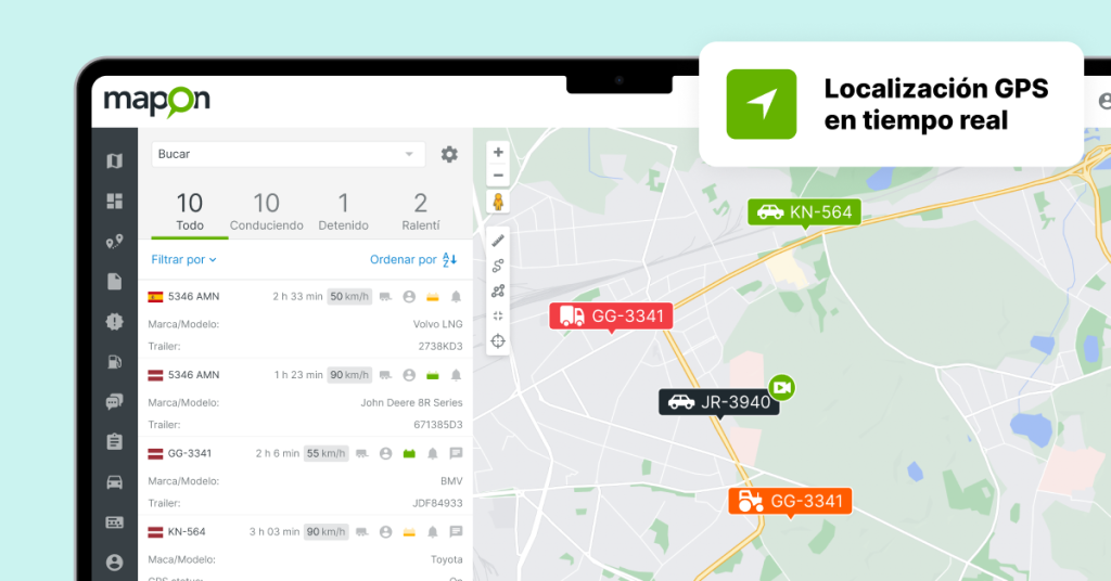 Plataforma de Mapon con la sección de localización GPS