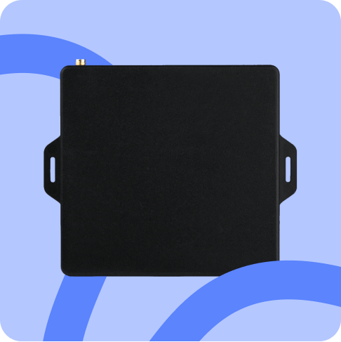 A black Mapon Expert GPS tracking device on a blue-ish background.