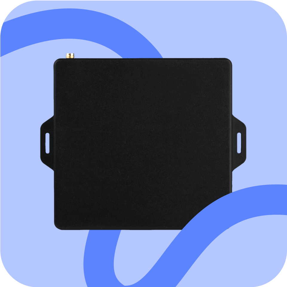 A black Mapon Expert GPS tracking device on a blue-ish background.