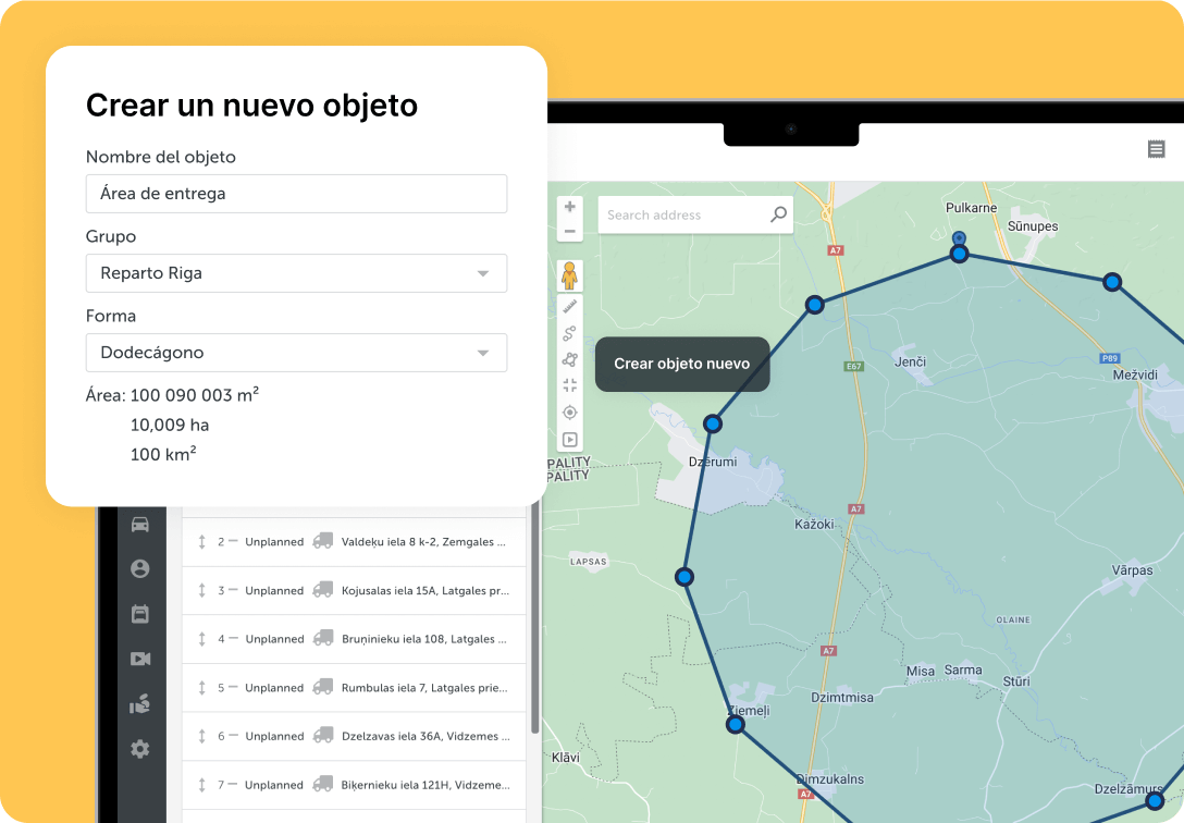 Una captura de pantalla del software de seguimiento de flotas Mapon que muestra la opción de añadir geocercas al mapa de seguimiento GPS online.