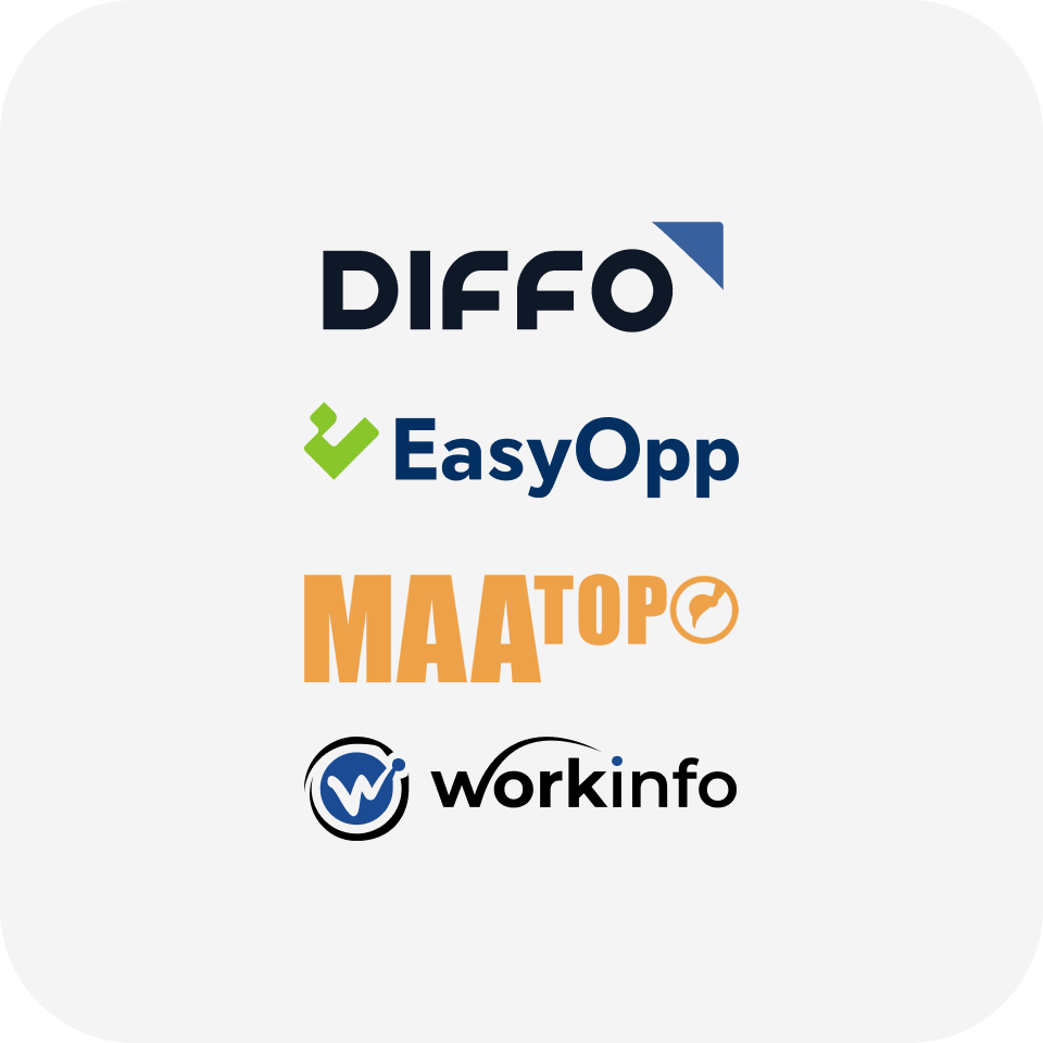 Diffo, Easyopp, Maatop ja Workinfo.app logot