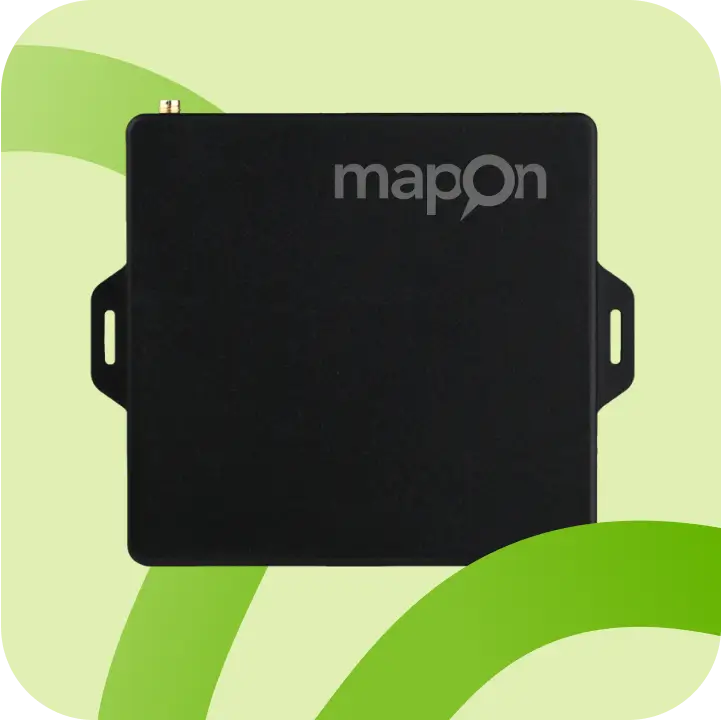 Mapon Expert GPS iekārta ar Mapon logo.